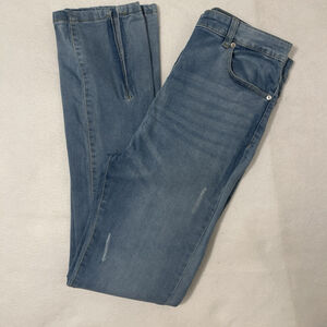 Parisian Medium, Blue Side Slit Detail High Waist Slim Jeans Size 8